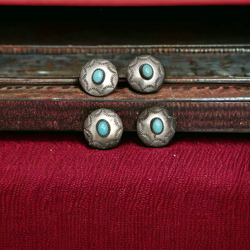 4 Marco Begaye Native American Turquoise Sterling Silver Buttons Signed Vintage